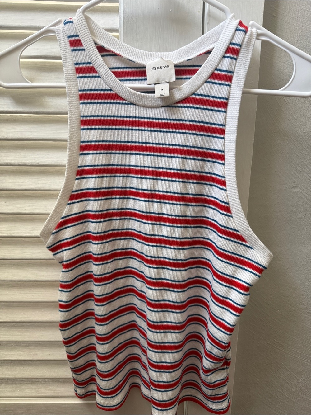 Maeve White Ribbed Tank with Red and Navy Stripes